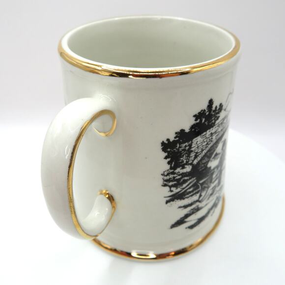 James Kent Ltd Old Foley Mug Fisherman Scene Black Transferware Gold Trim - Picture 12 of 13